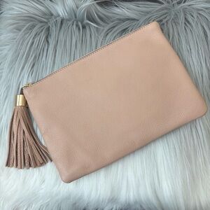 GILI Got it Love it Tan Beige Leather Tassel Clutch Bag